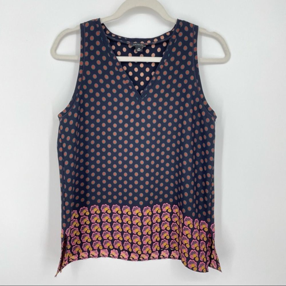 ANN TAYLOR Polka Dot Tank navy blue pink Sz XS